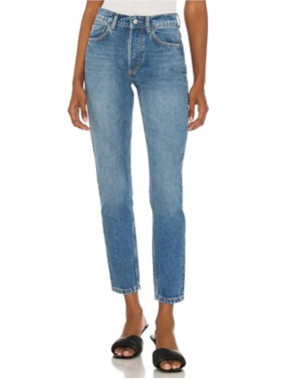 Free People boyish Mid-Rise Cropped Straight Jeans - Light Blue Denim